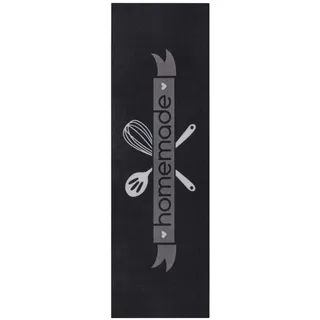 Hanse Home Küchenläufer , Grau, Schwarz, Weiß , Kunststoff , Schriftzug , rechteckig , 50x150 cm , Oeko-Tex® Standard 100 , für Fußbodenheizung geeignet, rutschfest, pflegeleicht, strapazierfähig, platzsparend, leicht zusammenrollbar, rutschfeste Unterfläche , Teppiche und Böden, Teppiche, Teppichläufer, Küchenteppiche