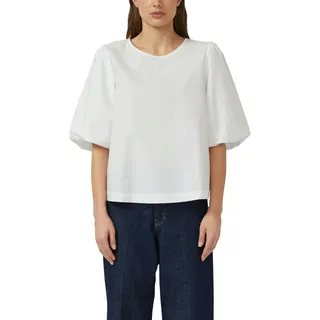 Schlupfbluse S.OLIVER, Damen, Gr. 46, weiß, Web, Obermaterial: 100% Baumwolle, unifarben, lässig geschnitten hüftbedeckend, Rundhals, abgesteppte Kante, Blusen Schlupfbluse, mit weitem Hallbarm und Knopfvershcluss