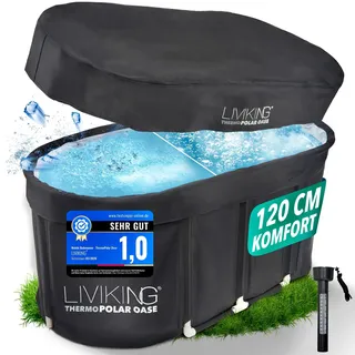 Eisbad 120 cm Komfort-Komplettset – faltbare Badewanne von LIVIKING® | ThermoPolar-Isolierung · Alu-Rahmen · Eistonne · Eisbaden Tonne · faltbarer Pool · Mobile Badewanne Outdoor · Schwarz