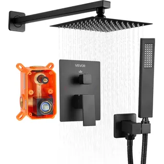 Vevor Duscharmatur Regenduschsystem fürs Badezimmer Duschsystem mit 203 mm quadratischen Regenduschkopf & Handbrause, wandmontierte Badezimmerarmaturen mit Messingventil & Zierset, Mattscharz