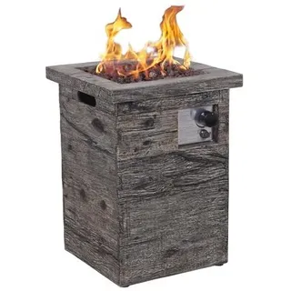 Xaralyn Außenkamin - Column 50 - resin - Gartenkamin - Gaskamin - Inklusive Abdeckung, roten Lavasteinen, Gasschlauch und Gasdruckregler