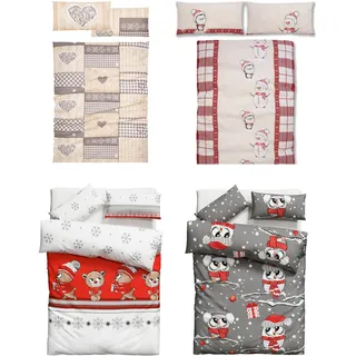 my home Bettwäsche »Janina in Gr. 135x200 oder 155x220 cm« 2 tlg. 100% Baumwolle, viele Winterdesigns: Patchwork, Schneemann, Eule, Bär, blau