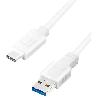 Logilink USB 3.2 Gen 1x1 Anschlusskabel, USB-A USB-C , Weiß, 0.15m
