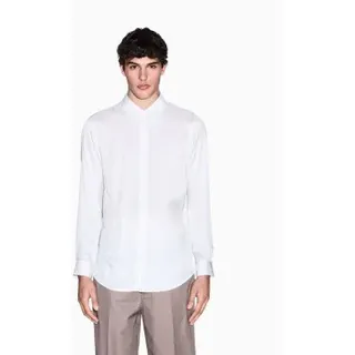 A|X Armani Exchange für Herren. XM001817AF13235F0148 Hemd mit regulärer Passform aus weißem Viskose-Twill (M), Lässig, Klassisch, Langarm