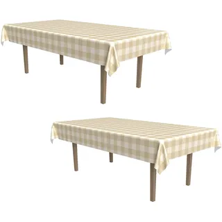 Beistle 2 Stück rechteckige Kunststoff-Tischdecken für Urlaub und Alltag, Party, Herbst, Thanksgiving-Dekorationen, 137,2 x 274,3 cm, BeigeCremefarben