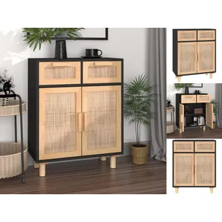 vidaXL Sideboard Schwarz 60x30x75cm Massivholz Kiefer und Natur-Rattan