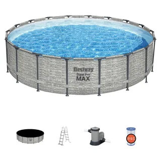 BESTWAY Power Steel Swimmingpool 549 x 122 cm inkl. Abdeckplane, Filterpumpe, Poolleiter, Reparaturset