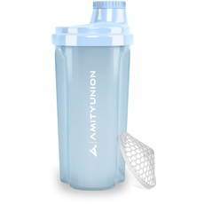 Eiweiß Shaker „Heaven“ 500 ml auslaufsicher, BPA frei, mit Sieb & Skala - ORIGINAL - für cremige Whey Proteinpulver Shakes, Protein Isolate & BCAA Konzentrate, Protein Shaker, Fitness Mixer Himmelblau