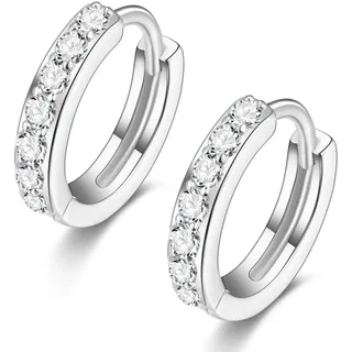 Mini Creolen Silber 925 Klein Mit Schwarz Weiß Stein 5mm-11mm Kreolen Verschiedene Größen Ohrringe Klappcreolen Zirkonia Huggie Hoops Earrings