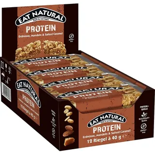 eat-natural Eat Natural Frucht- & Nussriegel - Protein Erdnüsse, Mandeln & Salzkaramell - Proteinquelle, glutenfreier Snack - Perfekt für unterwegs. - 12x40 g