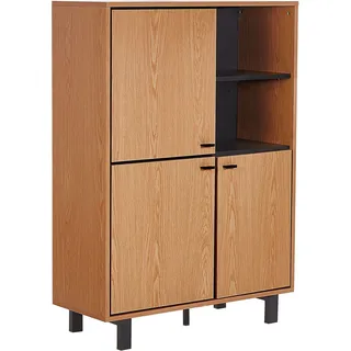 BELIANI Sideboard hellbraun Faserplatte Holzoptik mit 3 Türen und mehreren Fächern Retro Look Wohnzimmer Schlafzimmer Salon Flur Möbel - Braun, Schwarz