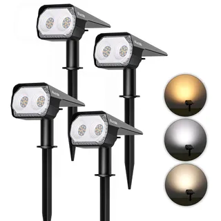 Quntis 4 Pack Solarstrahler für außen Garten, Solar Spots Warmweiß Kaltweiß Neutralweiß 26 LED Gartenstrahler USB-C-Aufladung IP65 wasserdichte Solarleuchte Dimmbare Solarlampe für Garten Baum Pflanze