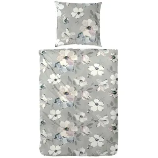 Westminster Satin Blumen Grau 135 x 200 cm + 80 x 80 cm