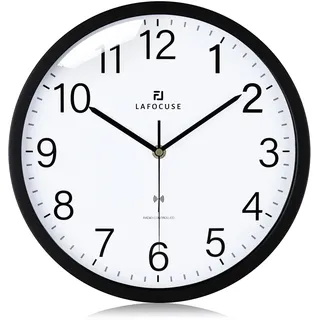 Lafocuse 30cm Wanduhr Funk Ohne Tickgeräusche Lautlos, Funkuhr Küchenuhr Schwarz für Wohnzimmer Schlafzimmer Büro Küche