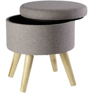 Echtwerk Sitzhocker Max, Sitztruhe, Sitzwürfel, rund, mit Stauraum, Deckel abnehmbar, gepolsterte Sitzfläche, Holzfüße, grau, 32 x 32 x 39 cm