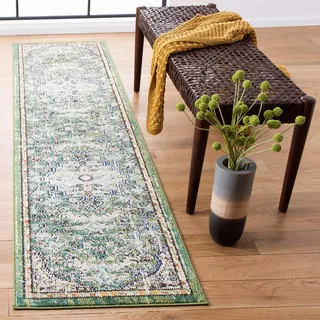 Safavieh Zeitgenössische Teppich für Wohnzimmer, Esszimmer, Schlafzimmer - Madison Collection, Kurzer Flor, Grau und Türkis, 66 X 305 cm
