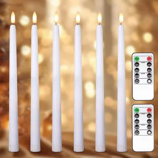 Sporgo 6 Stück LED Stabkerzen: Led Stabkerzen mit Timerfunktion, Rot Kerzen Flammenlos Weihnachtskerzen, Led Stabkerzen mit Fernbedienung für Advent, Weihnachten, Hochzeitsdekoration - Weiß