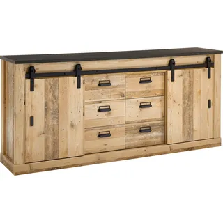 Home affaire Sideboard »SHERWOOD« modernes Holz Dekor, mit Scheunentorbeschlag aus Metall, Breite 201 cm, braun