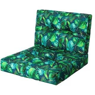 Bjird Sesselkissen, Kissen für Rattanmöbel, Sitzkissen & Rückenkissen, Sitzkissen für Sessel / Stühle - Indoor & Outdoor - Anti-Rutsch - 59x59, 59x39 cm, Blaue Blätter - Blau