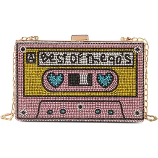 Renabro Damen Retro Radio Form Crossbody Tasche Strass Metall Vintage Abend Clutch Geldbörsen, 90er Jahre Pink