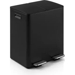 Buxibo Mülleimer Mülltrennung 60 Liter – Mülleimer mit Pedalen & Griffen – Soft-Close – Treteimer/Mülleimer/Mülleimer – 2x30L – Schwarz - Schwarz