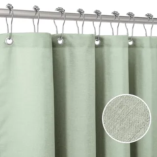 Duschvorhang Leinen mit Metall Duschvorhangringe Stoff Textil Badewannenvorhang Anti Schimmel Bad Vorhang Wasserdicht Badewanne Vorhang Schwerer Shower Curtain Badezimmer - 92 x 182cm (Salbeigrün)