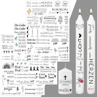 Trauer Kerzentattoos,Trauer kerzenfolie,verschiedene Motive,3 Stück A4 - Kerzensticker - Wasserschiebefolie - Kerzen - Erinnerung - Gedenklicht - Kondulenz Trauer Deko Geeignet für Kerzen/Keramik