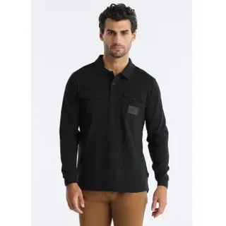 Lois Jeans für Herren. 133072827 Steven Marius Poloshirt schwarz (S), Lässig, Baumwolle, Langarm