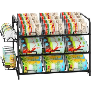 Stapelbares Blikjesrek - Aufbewahrung für Küchenschränke oder Arbeitsflächen - 3 Etagen Dosenspender - schwarz