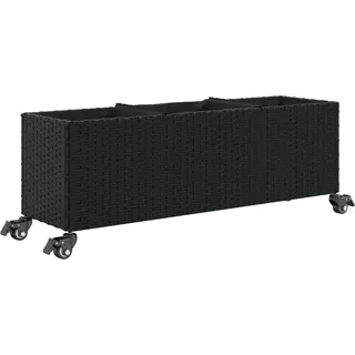 vidaXL Hochbeet mit Rollen & 3 Fächern Schwarz 107x32x38cm Poly Rattan - Schwarz