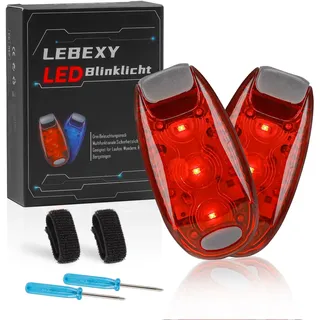 LEBEXY LED Blinlicht Sicherheitslicht 2 Stück Set | Drei Lichtmodi | Sicherheit Licht für Kinder Schulranzen | Ideal Sicherheitswarnleuchte für Kinderwagen, Radfahren, Wandern, Camping, Haustiere, Rot