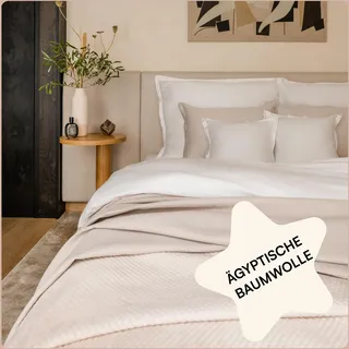 Amqua Mako Satin Bettwäsche Set 135x200cm + Kissenbezug 80x80cm, 100% ägyptische Baumwolle (Zertifiziert), weiß