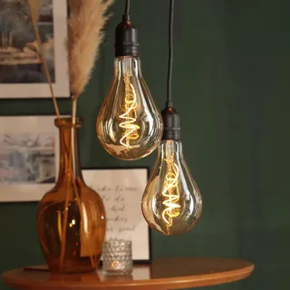 hellum 2er Set Hängelampe mit Batterie und Fernbedienung outdoor, Ø 10cm + 13cm, goldene Glühbirne mit Batterie, dimmbar, Hängelampe outdoor (8xAA nicht inkl.) 525090