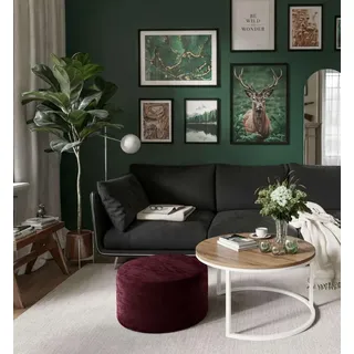 Runder CIRI Couchtisch mit Pouf Wotan Eiche Artisan Stirling - Schwarz, Weiß, Grün, bordeaux, Blau, Grau, Beige, Hellblau, Rosa, Gelb