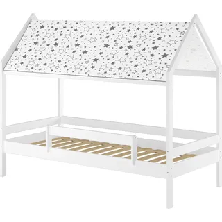 Weißes Himmelbett m Himmel u Fallschutz Kinderbett Hausbett 90x200 Massivholz Einzelbett weiteres Zubehör wählbar V-60.58-09W Federleisten - Weiß