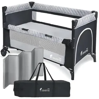 Kids Overnight Baby Reisebett faltbar 2in1 Beistellbett, 2-Fach verstellbare Bettseite, 2 Liegeebenen, Rollen, Matratze, Moskitonetz, Transporttasche