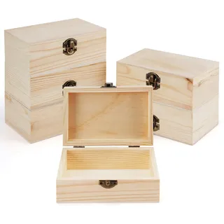 BELLE VOUS 6er Pack Naturbelassene Kleine Holzkiste mit Deckel - 15,2 x 10 x 6 cm - Dekoratives Schmuckkästchen Holz Box für Schmuck, Andenken, DIY-Kunst/Bastelarbeiten & Schatztruhe Holz Schatzkiste