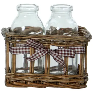 DRW Flaschen-Vasen, 2er-Set aus Weide, rustikaler Stil, 13 x 13 x 12 cm