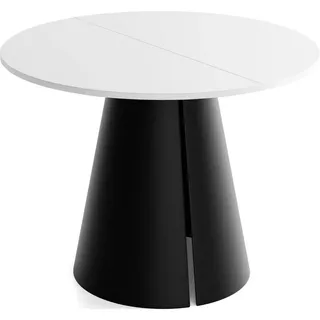 WFL GROUP Esstisch Weiß Holzwerkstoff, 8-Sitzer, Rund,Rund, 100x76x100 cm – Industrieller Platzsparender Tisch mit Schwarzen Konischem Metallbeinen für 5 bis 8 P... – - Esszimmer, Esstische