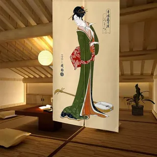 Japanischer Stil Noren Ukiyoe Geisha Mädchen Malerei - Asiatischer Vorhang Wandteppich - Zuhause Sushi Küche Dekoration - 85 cm Breite x 150 cm Länge Vorhang