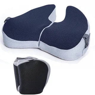 HASA zone Memory Schaum Ergonomisches Sitzkissen Bürostuhl, Faltbares Orthopädisch Sitzkissen, Travel/Outdoor Tragbares Steißbeinkissen, Abnehmbarer Bezug, rutschfeste Unterseite, Marineblau