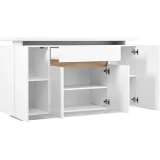 okwish Sideboard mit LED Beleuchtung Schublade Türen Flur 140x40x80cm Weiß