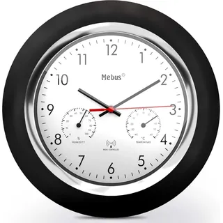 Mebus 19453 Funk-Wanduhr mit Thermo-/Hygrome - Schwarz, Weiß