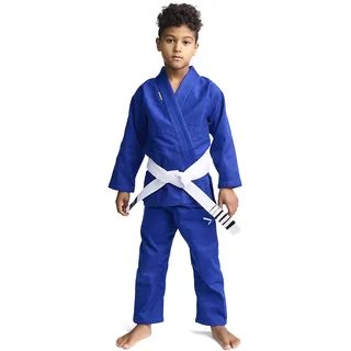 Ippon Gear BJJ GI Brazilian Jiu Jitsu Kinder/Einsteiger Anzug inkl weißem Gürtel [Größe M000 I Pearl-Weave Material I 350gr/m2 Stoffdichte I Reißfestes Material mit versiegelten Nähten] blau