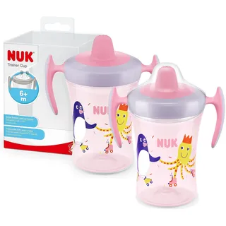 NUK Trainer Cup Trinklernbecher im praktischen Doppelpack, auslaufsicherer Becher mit weichem Trinkschnabel & ergonomischen Griffen, 6+ Monate, 230 ml, BPA-frei, rosa Pinguin | 2 Stück