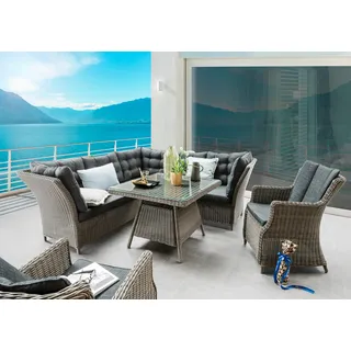 Destiny Garten-Essgruppe »PALMA LUNA« 2x Schenkel, 1x Eckmodul, 2x Sessel, 1x Tisch, inkl. Auflagen, 16 Stk. tlg. Aluminium, Polyrattan, grau