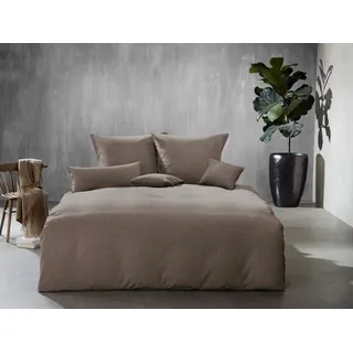 FLEURESSE gewebte Flanell Uni Bettwäsche Lech taupe 240x220 cm + 80 x 80