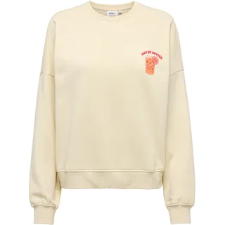 Sweatshirt ONLY "ONLLINY L/S O-NECK PRINT CS SWT", Damen, Gr. XS, ecru print:out of office, Sweatware, Obermaterial: 60% Baumwolle, 40% Polyester, bedruckt, normal, Rundhals, Rippbündchen, Sweatshirts Sweatshirt, mit Print auf Vorder- und Rückseite