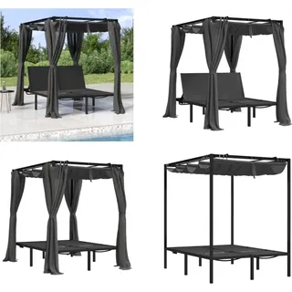 vidaXL Doppel Sonnenliege mit Vorhängen und Baldachin Anthrazit - Sonnenliege Mit Vorhängen - Sonnenliegen Mit Vorhängen - Sonnenliege - Loungebett - Grau