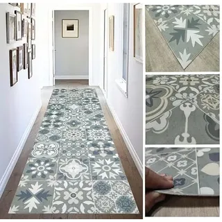 Tadi & Imperio1979 Hydraulischer Vinyl-Teppich, grüne Fliesen mit Blau, Gold und Silber, für Flur für Wohnzimmer, Küche, Schlafzimmer oder Teppichboden, hydraulisches Vinyl, Artikel 864